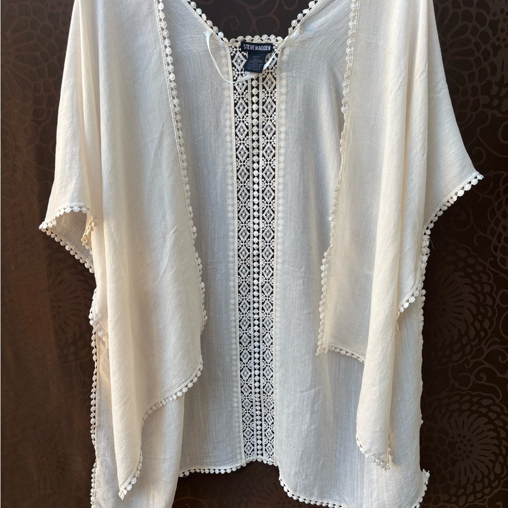 Beautiful Beige SteveMadden Shawl with Embroidered Trim